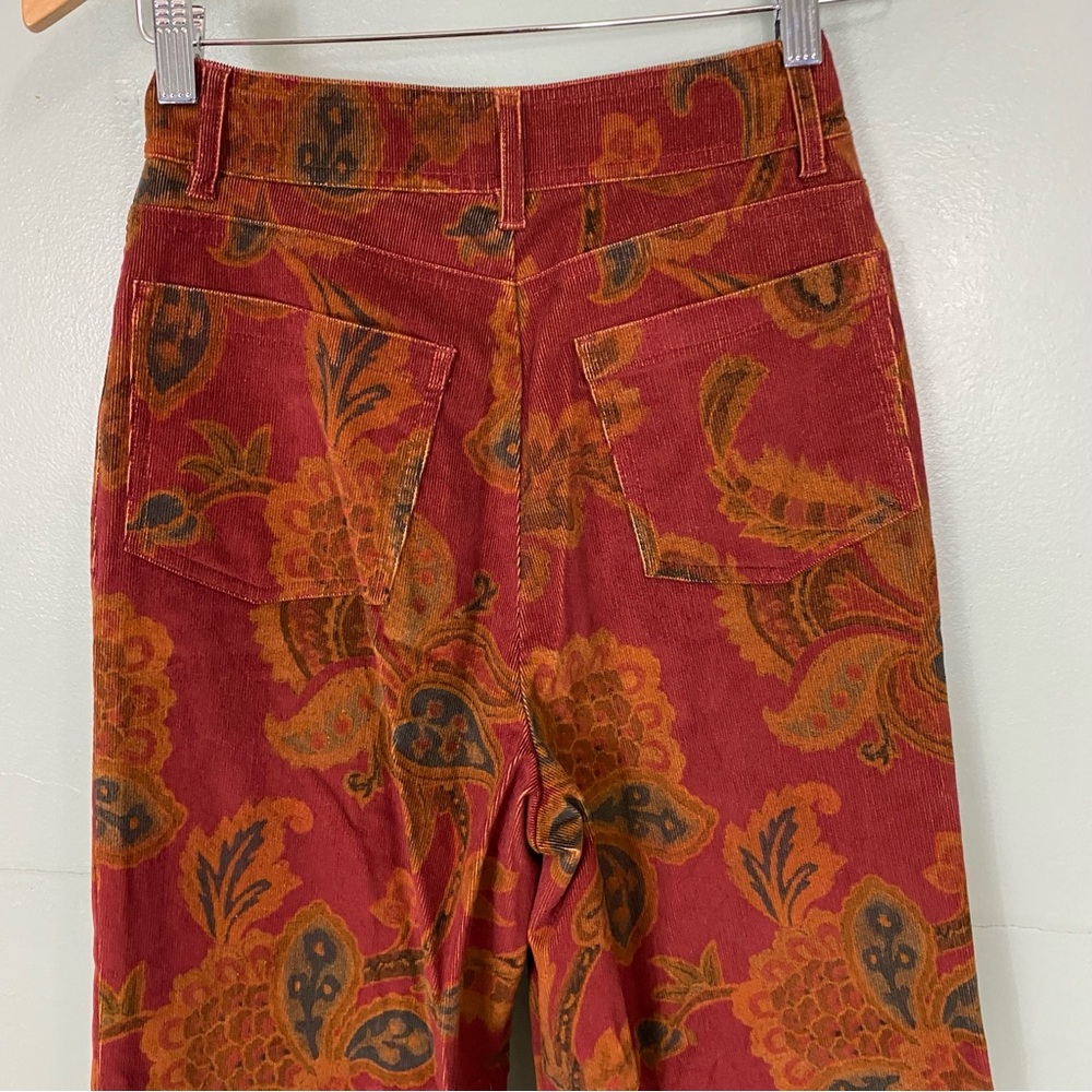 Sezane Le Crop In Sana Print‎ Red Corduroy Paisley Floral Size 2 Pants - Picture 5 of 6